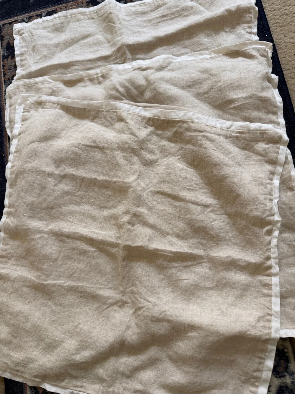 Set of Three Pottery Barn Natural/Cream 100% Linen Square Pillow Cover